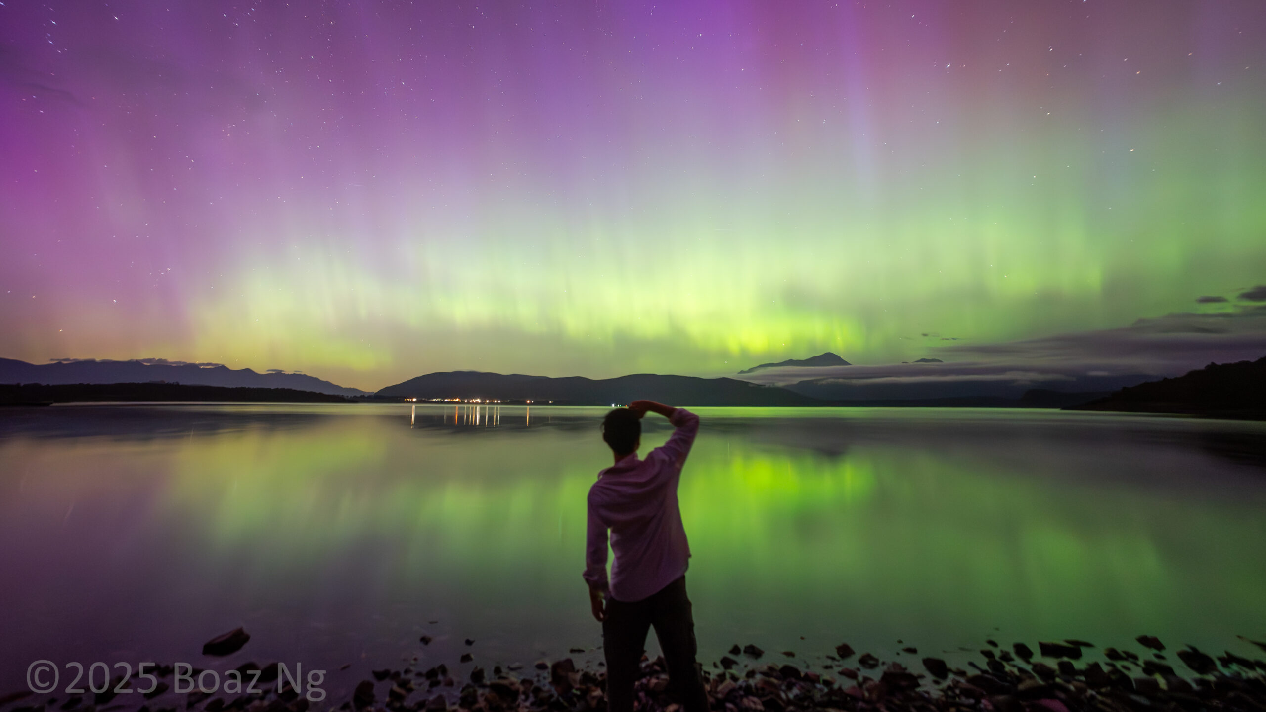 Aurora Australis Over Lake Manapouri, Fiordland, New Zealand